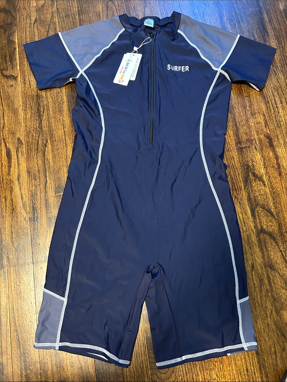 Surfer Navy Short Sleeve Kids One-Piece Rashguard